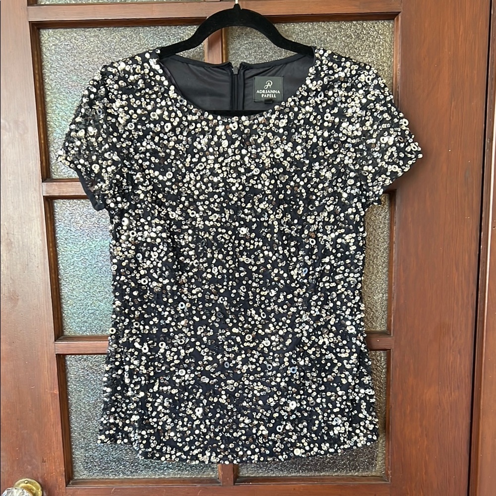 Adrianna Papell Fitted Blue Sequin Blouse